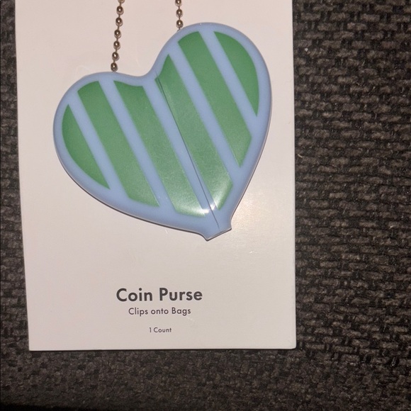 Kate Spade Green and Blue Striped Heart Keychain/Coin purse - Picture 2 of 4